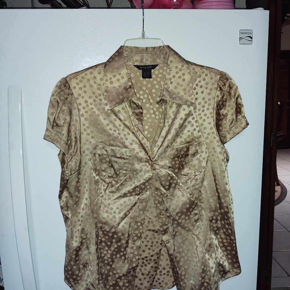L Silk Susan Taylor Gold Blouse